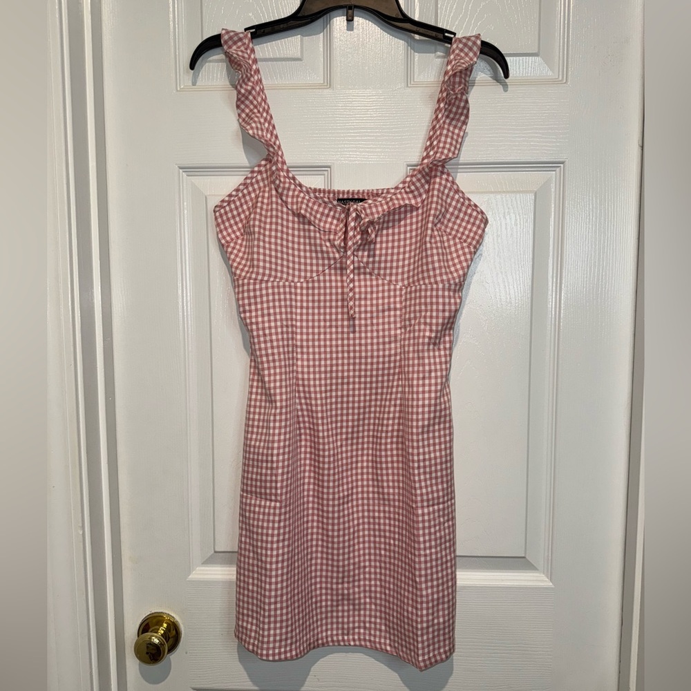 Nasty Gal Pink and White Checkered Mini Dress. Size 4